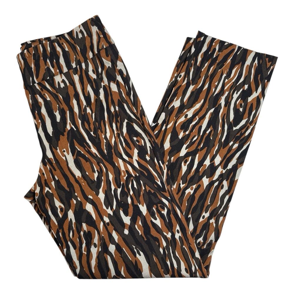 Krazy Larry Print Ankle Pants Size 4 Pull-On Stretch Brown Black